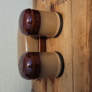 Vintage Stoneware Salt and Pepper Shakers with butter dish